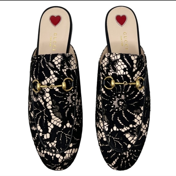 Gucci Shoes - Gucci Princetown Horsebit Lace Leather Black Nude Loafer Mule Flat Slipper 37